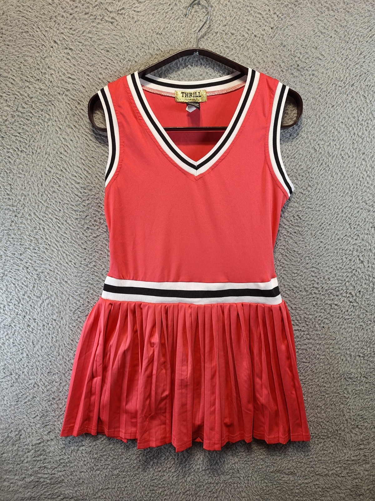 Thrill Premium Quality Skort Dress Womens M Red Cotton Stretch Pleated V-Neck