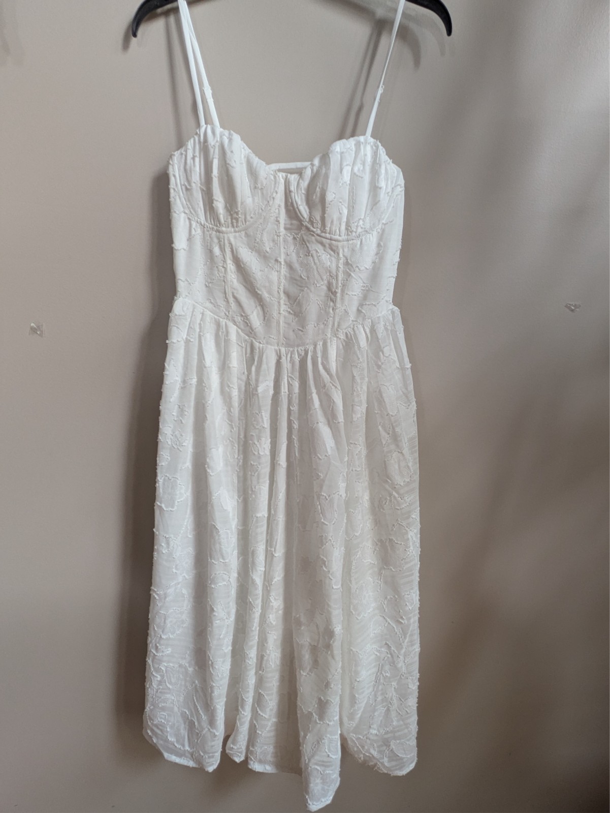 white embroidered chiffon strapless dress underwire lace up back size m #370