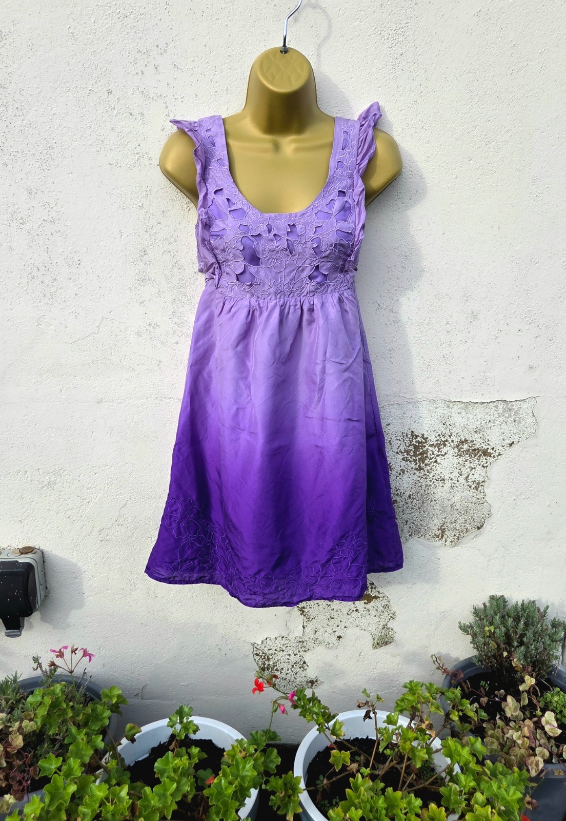 Beautiful New Look Size 10 Purple Ombre Floaty Ruffle Babydoll Silk Party Dress