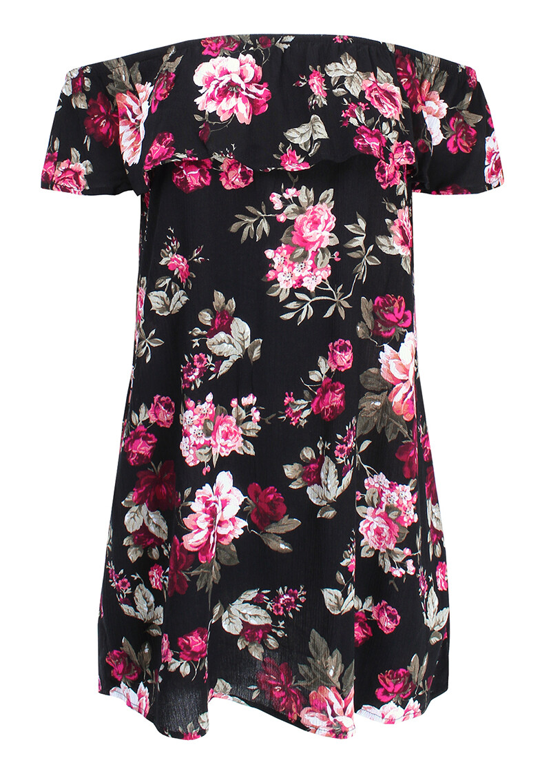 Women’s Floral Print Flounce Off the Shoulder Short Mini Dress S M L 1XL 2XL 3XL