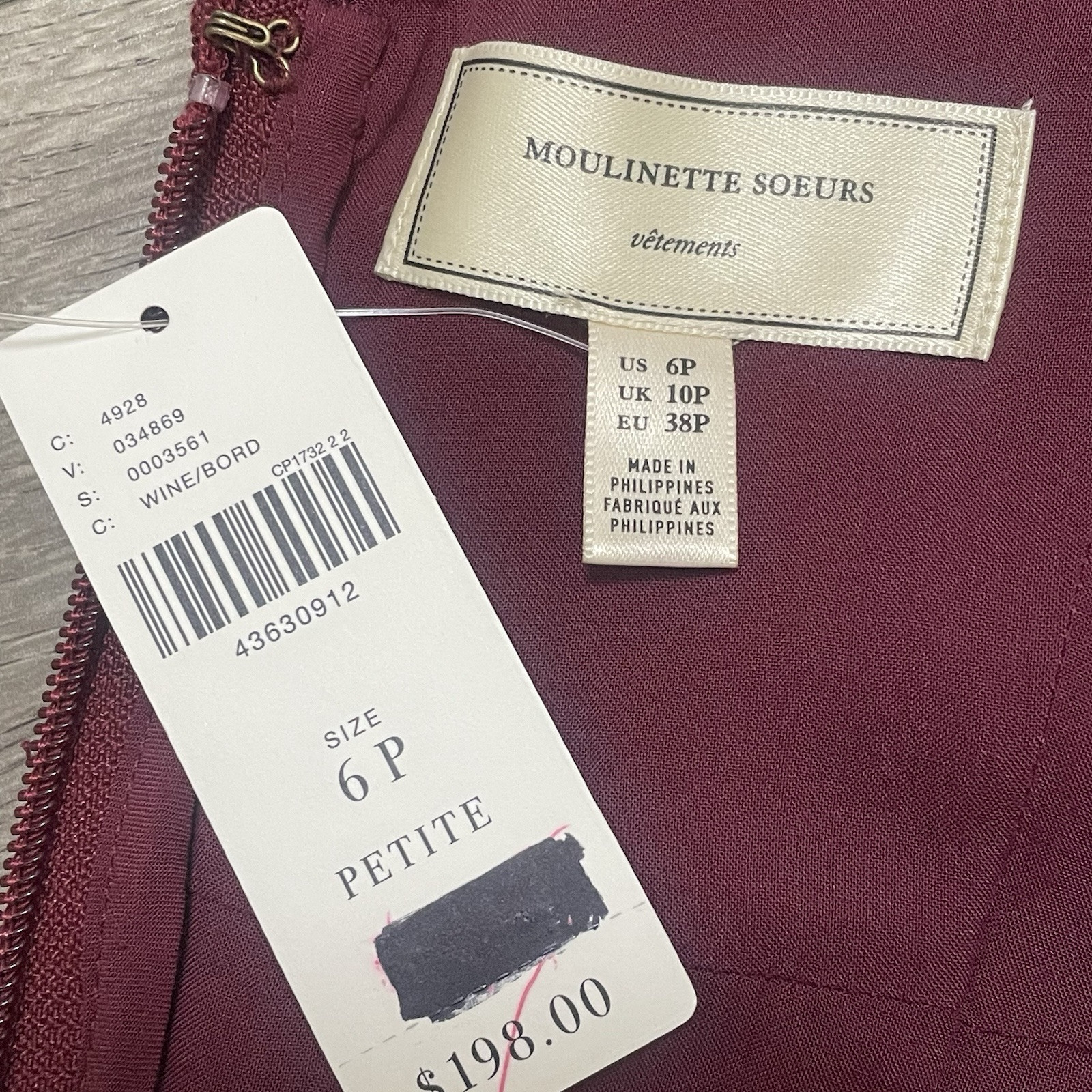 Moulinette Soeurs Ariana Lace Embroidered Sheath Dress Burgundy Pink Sz 6P NWT