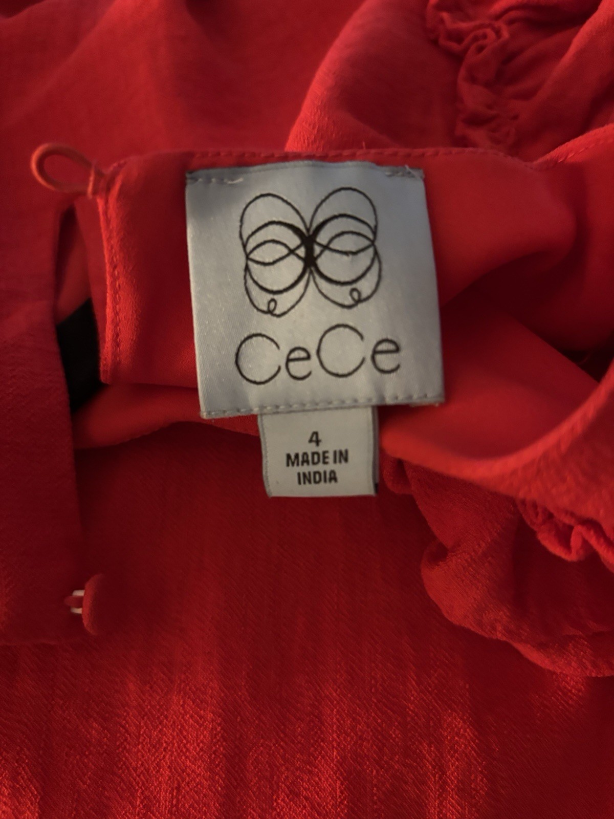 CeCe Red Solid Crew Neck Keyhole Ruffle Shift Knee Length Dress Women’s 4
