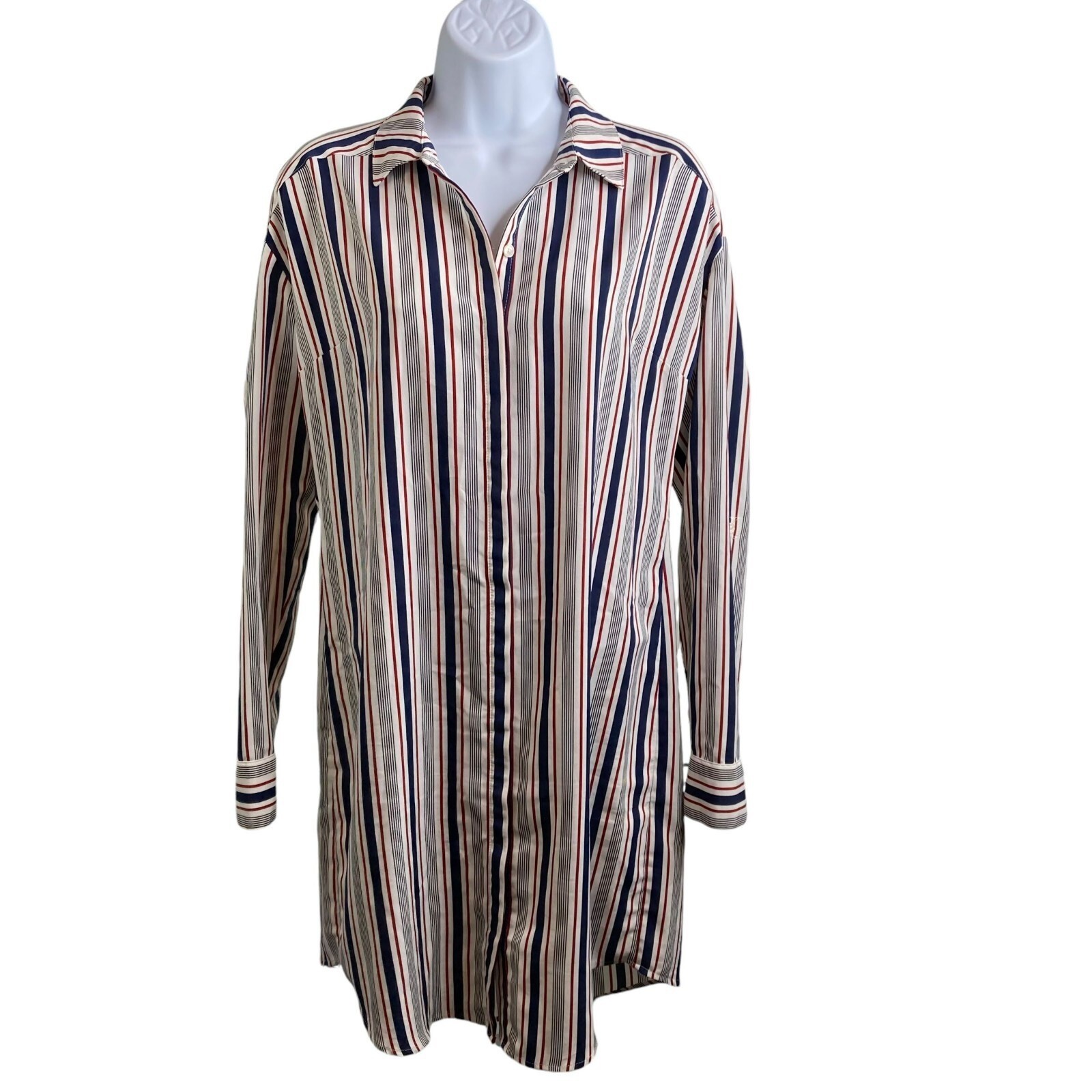 Express Vertical Striped Button-Up Shirt Dress Size S Classic Career Casual-Chic