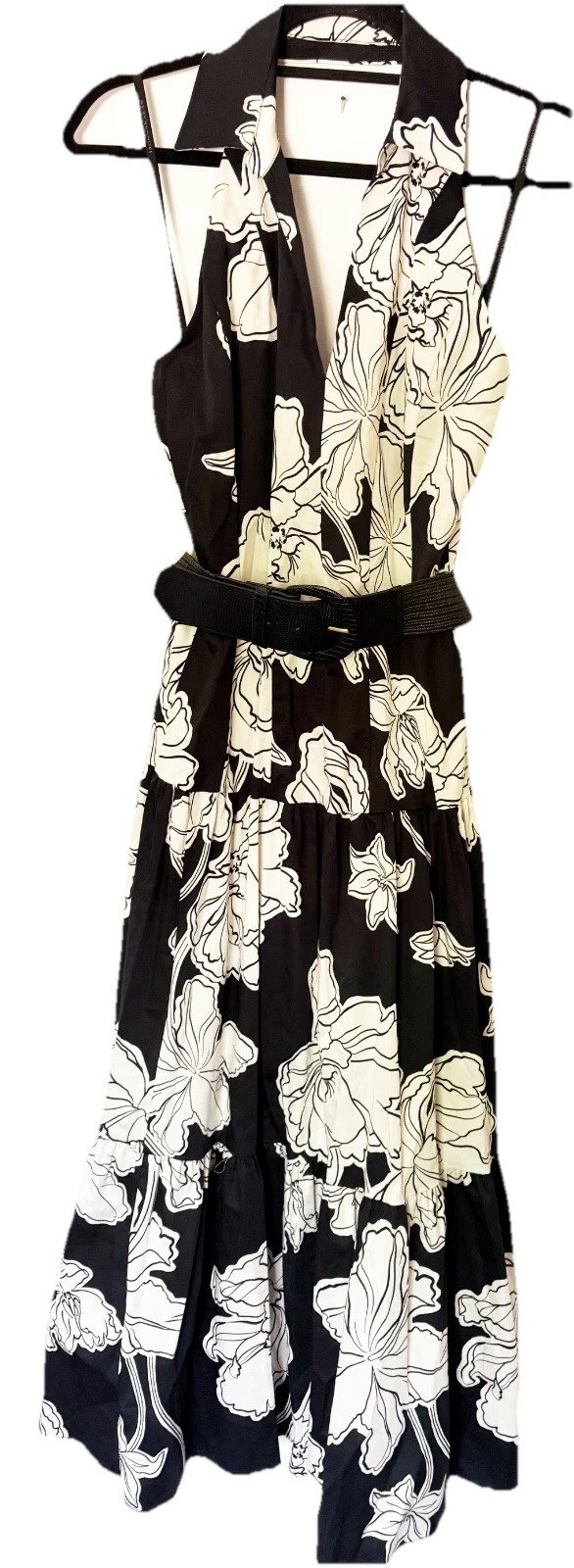 NWT Donna Karan NY Collared Halter A-Line Slvless Dress, 6, Black/Cream, $199