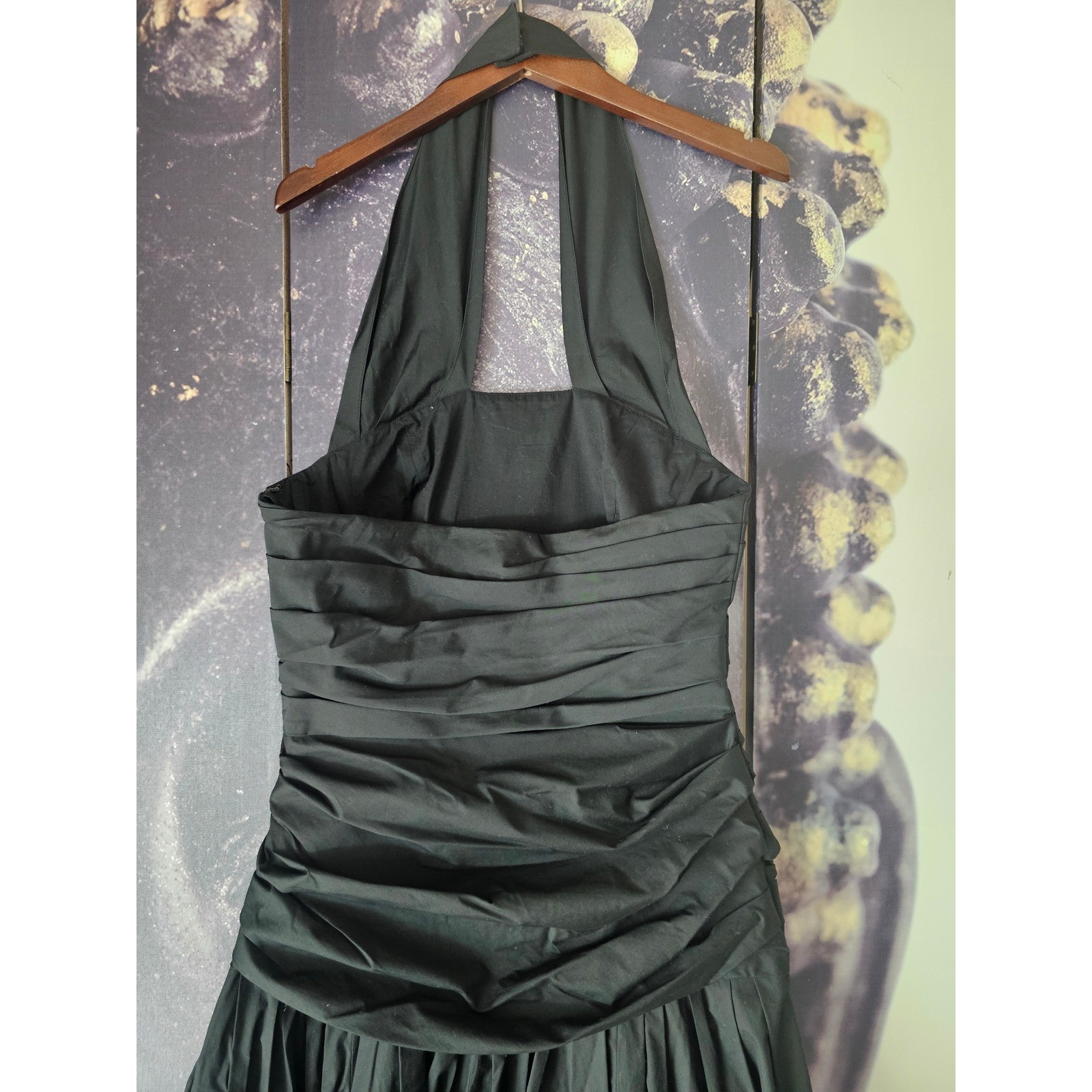 Carolina Herrera Black Halter Neck Midi Ruched Party Dress Size 10 TP01