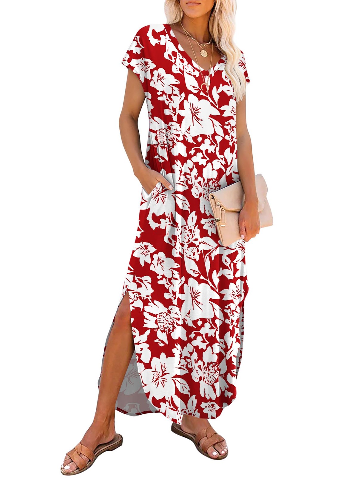 Summer Maxi Dresses for Women Cap Sleeve Long Sundress with Pockets