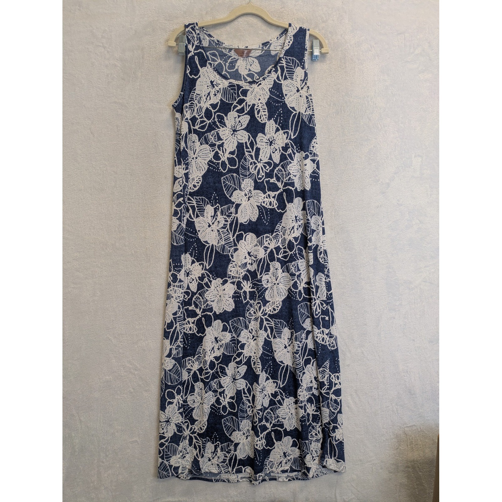 SJS Womens Blue White Floral Maxi Dress Size S Sleeveless Scoop Neck