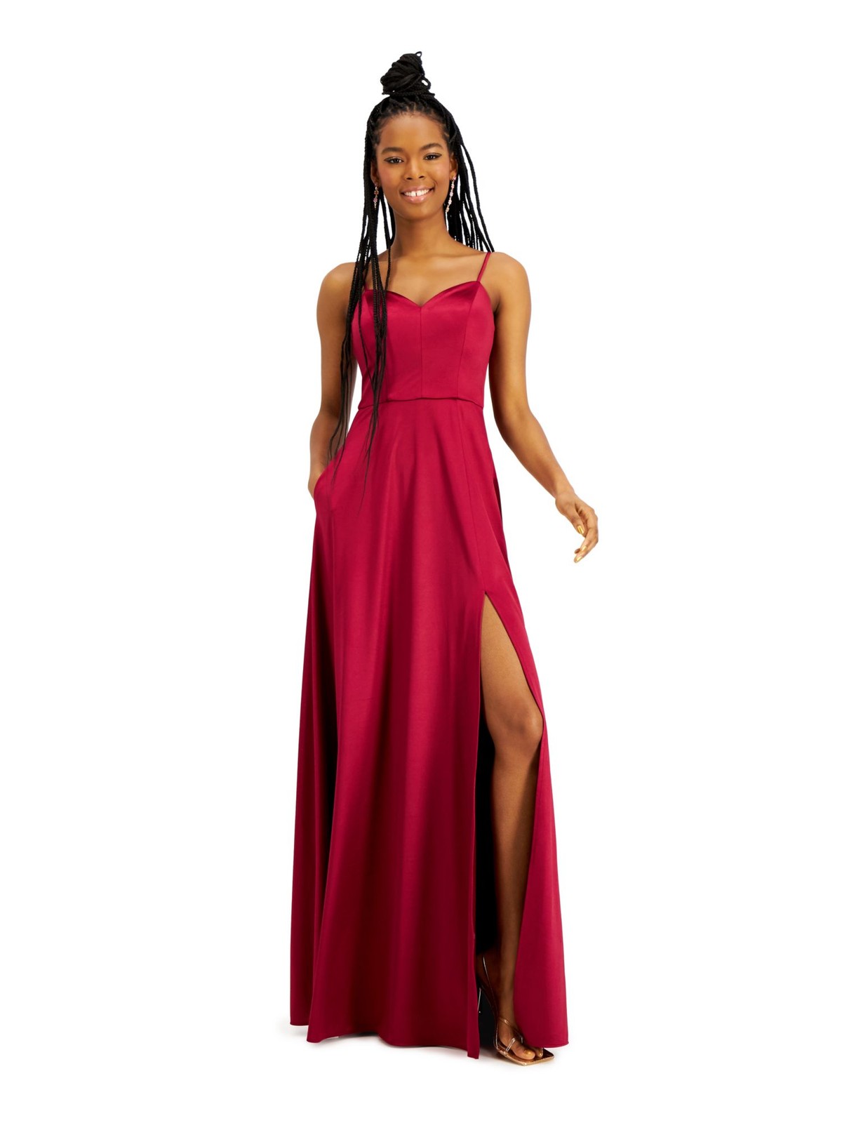 CITY STUDIO Womens Burgundy Spaghetti Strap Formal Fit + Flare Dress Juniors 5