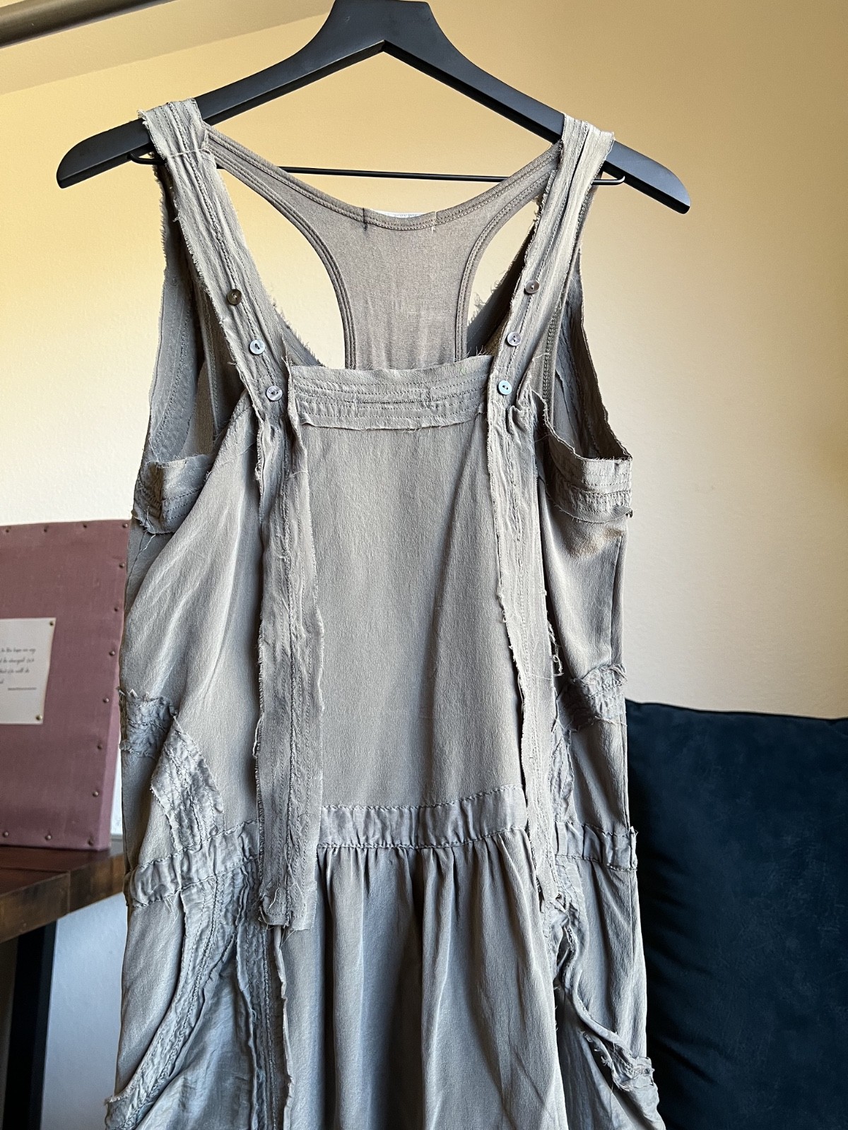 Monoreno Sleeves Army Green Silk Drawstring Boho Dress Size M