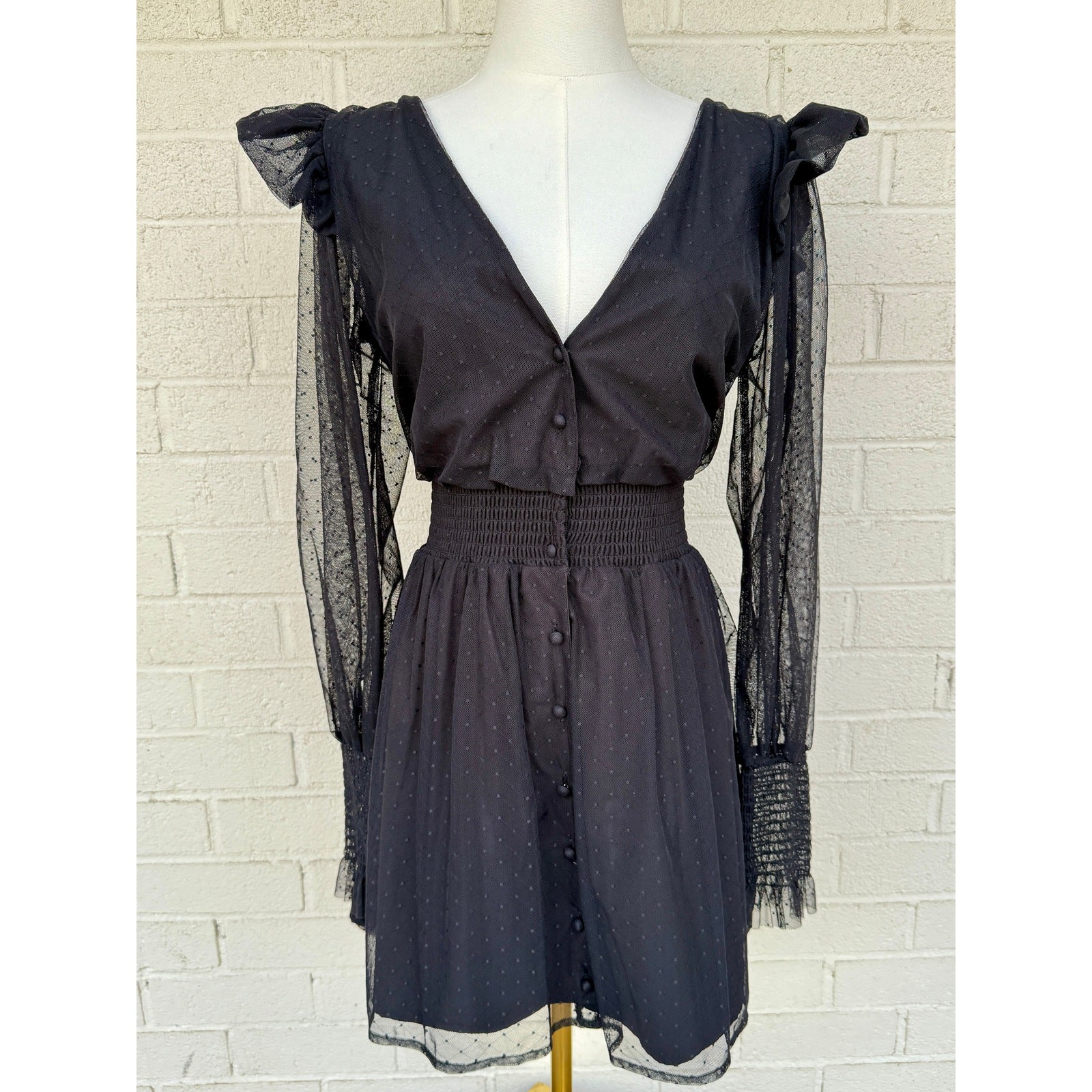 Tularosa Black Sheer Swiss Dot Button Front Mini Dress Revolve Sexy S