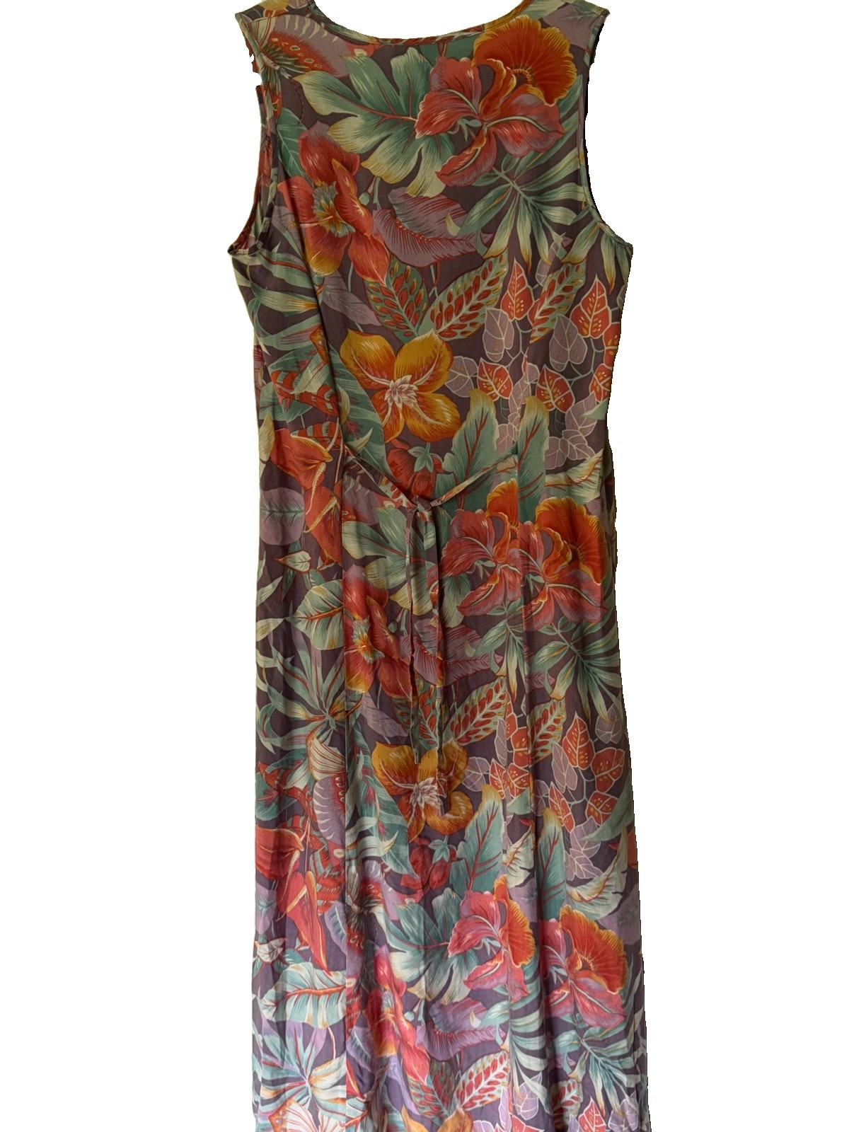 Coldwater Creek 100% Silk Tropical Floral Maxi Dress Petite 8 Sleeveless Tie Bac