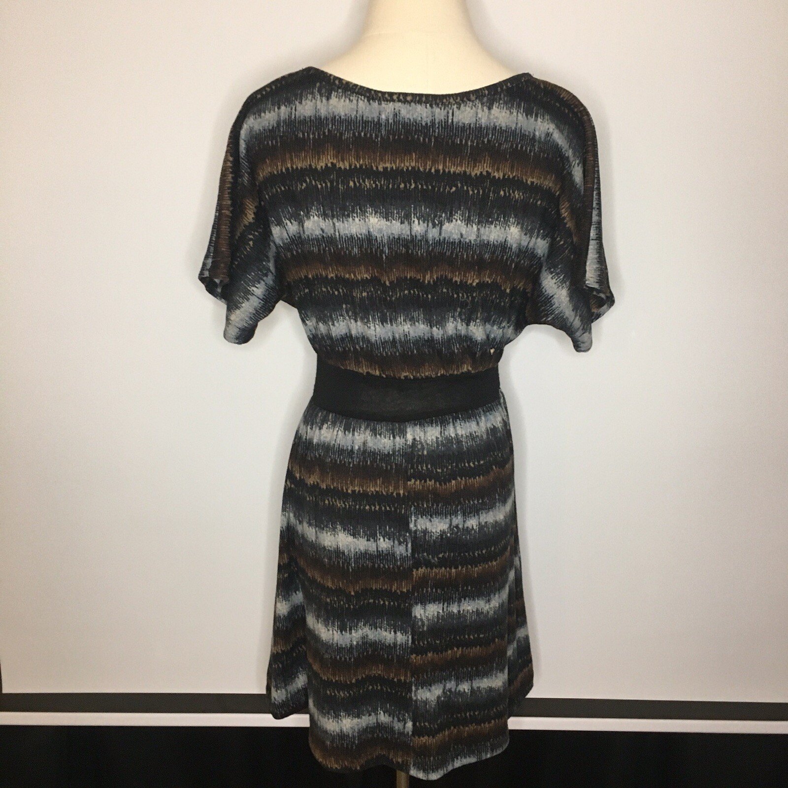 DELIRIOUS Blue Brown Striped Short Mini Dress Small