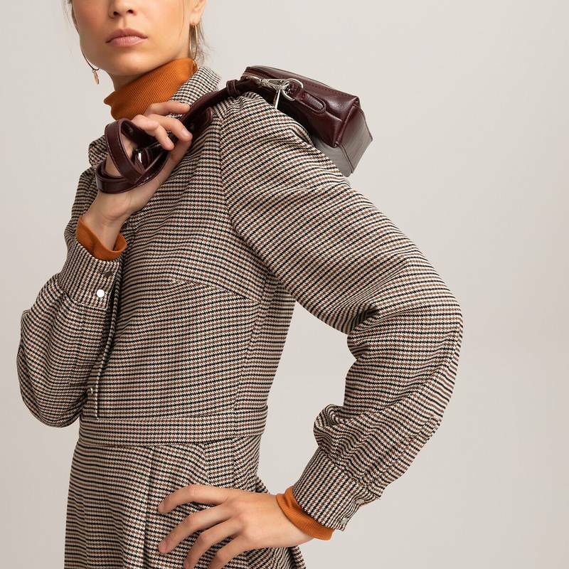 La Redoute Houndstooth Tweed Pleated Shirt Dress Size 18 Chic Heritage RRP £58