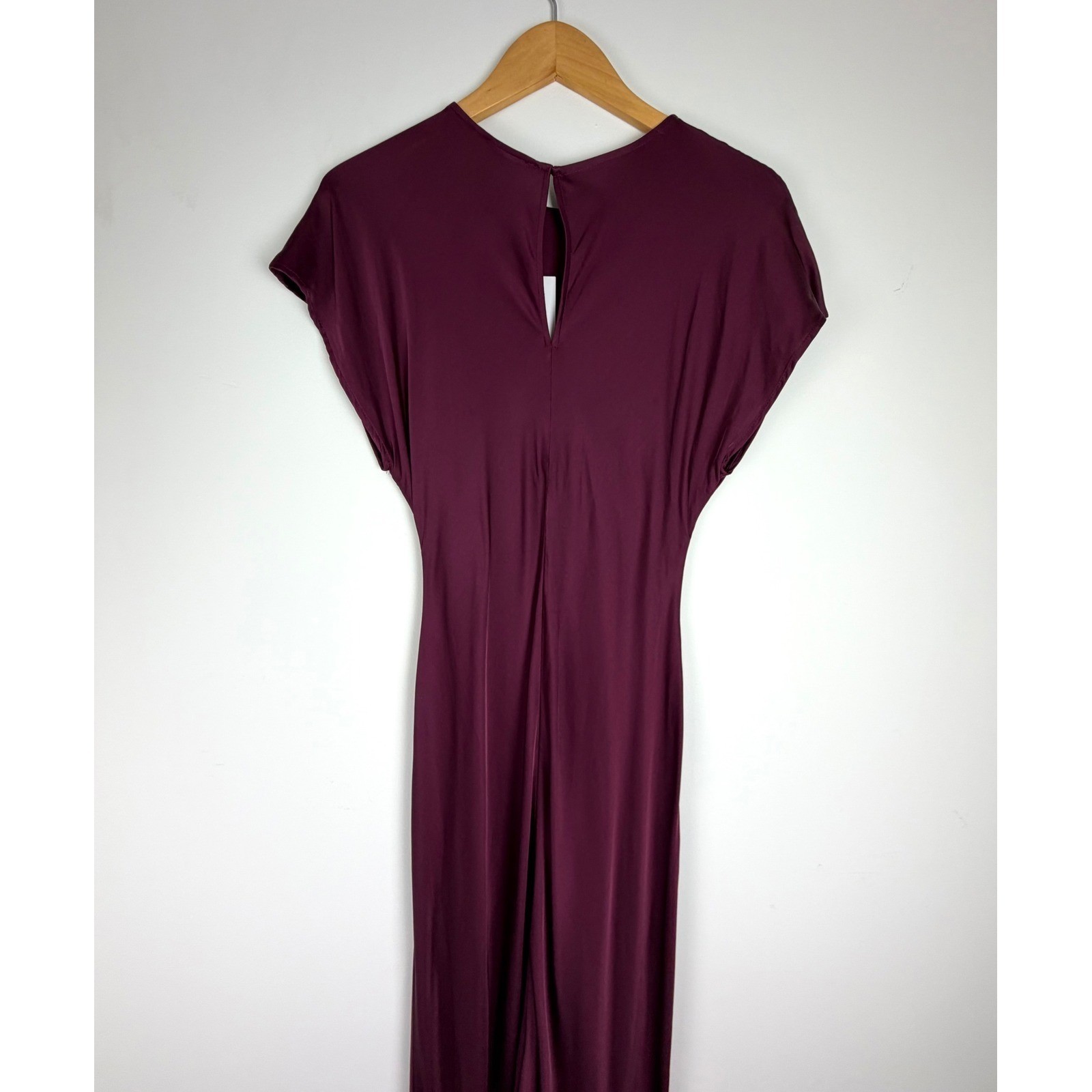 Zara Burgundy Satin Maxi Dress Cap Sleeve NWT Size S Minimalist Plum Wine