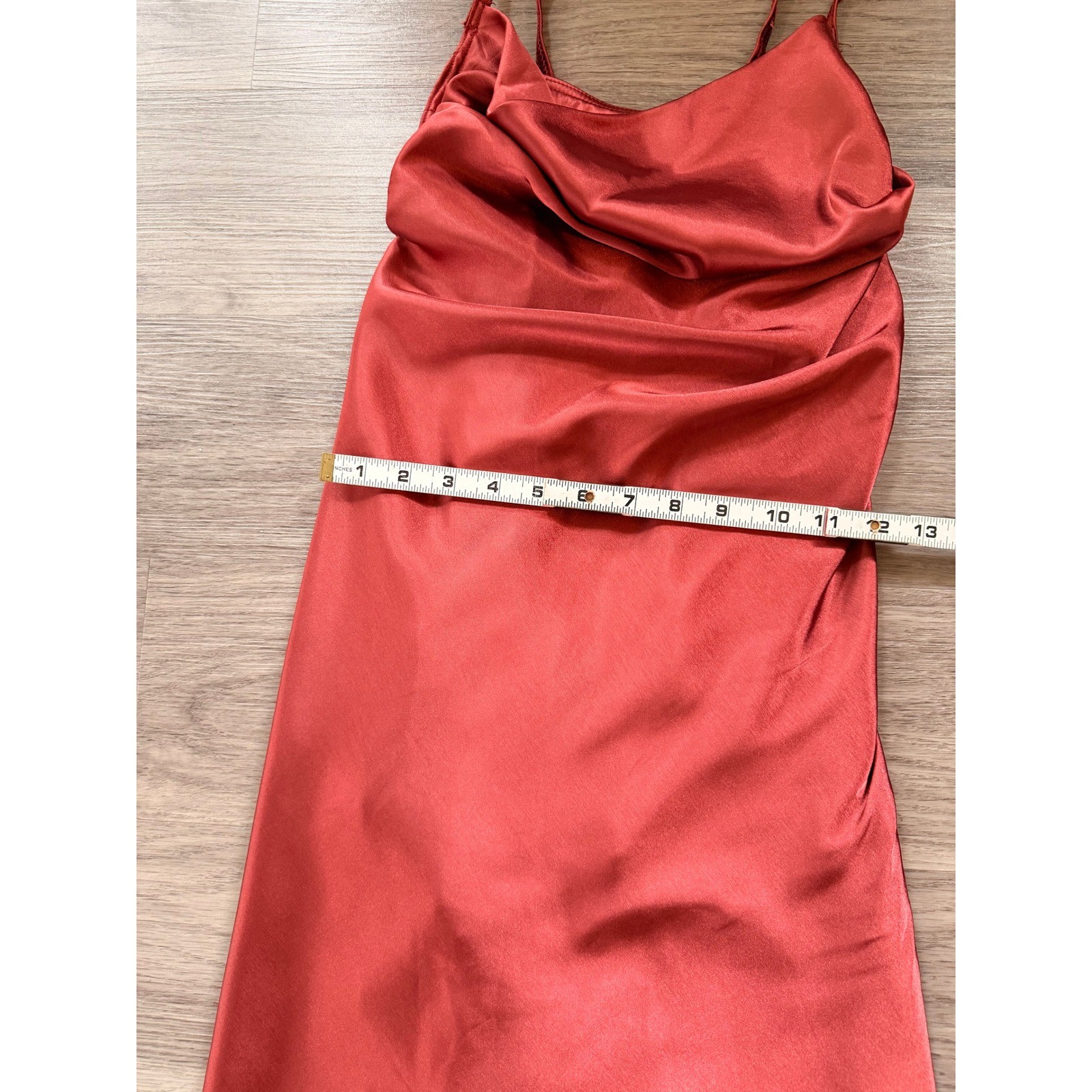 Rust Copper Satin Slip Mini Dress Built-in Bodysuit Side Slit Womens XS Y2K 90’s