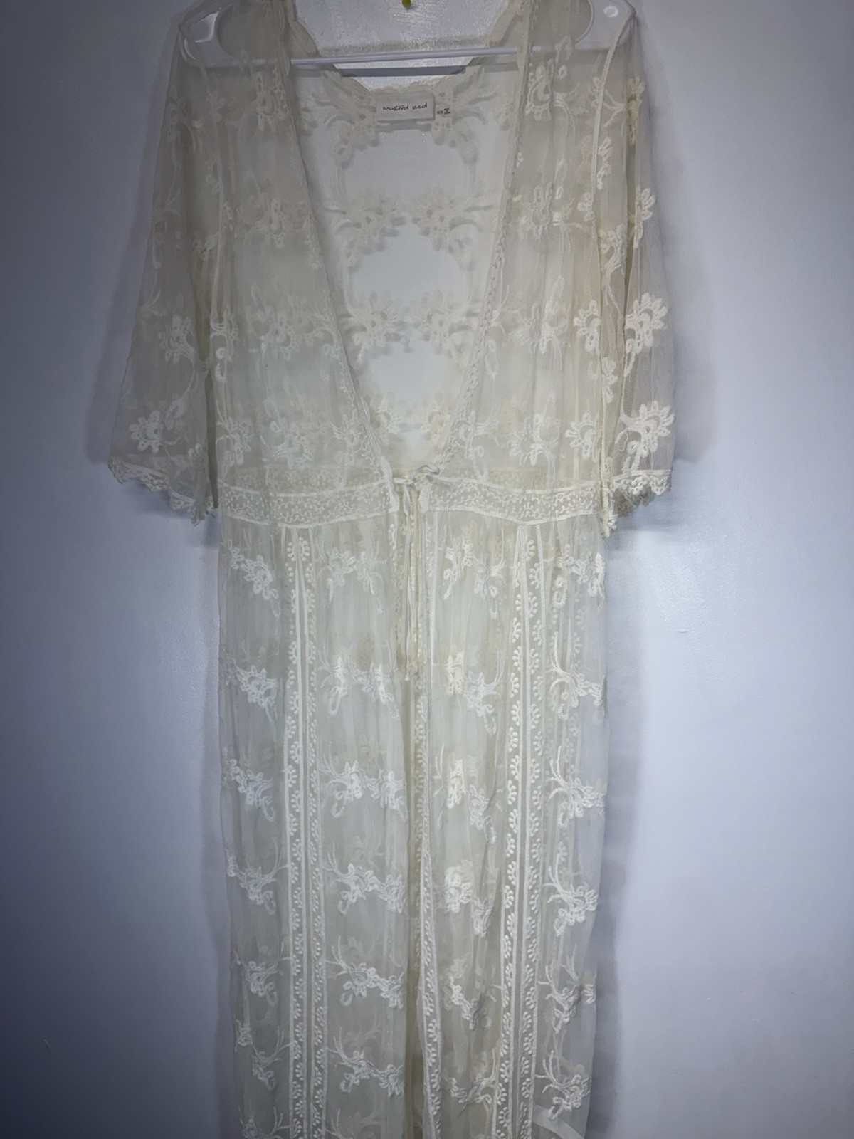 Mustard Seed Lace Sheer Dres Embroidery Cream Boho Cottage Fairy Romantic OS
