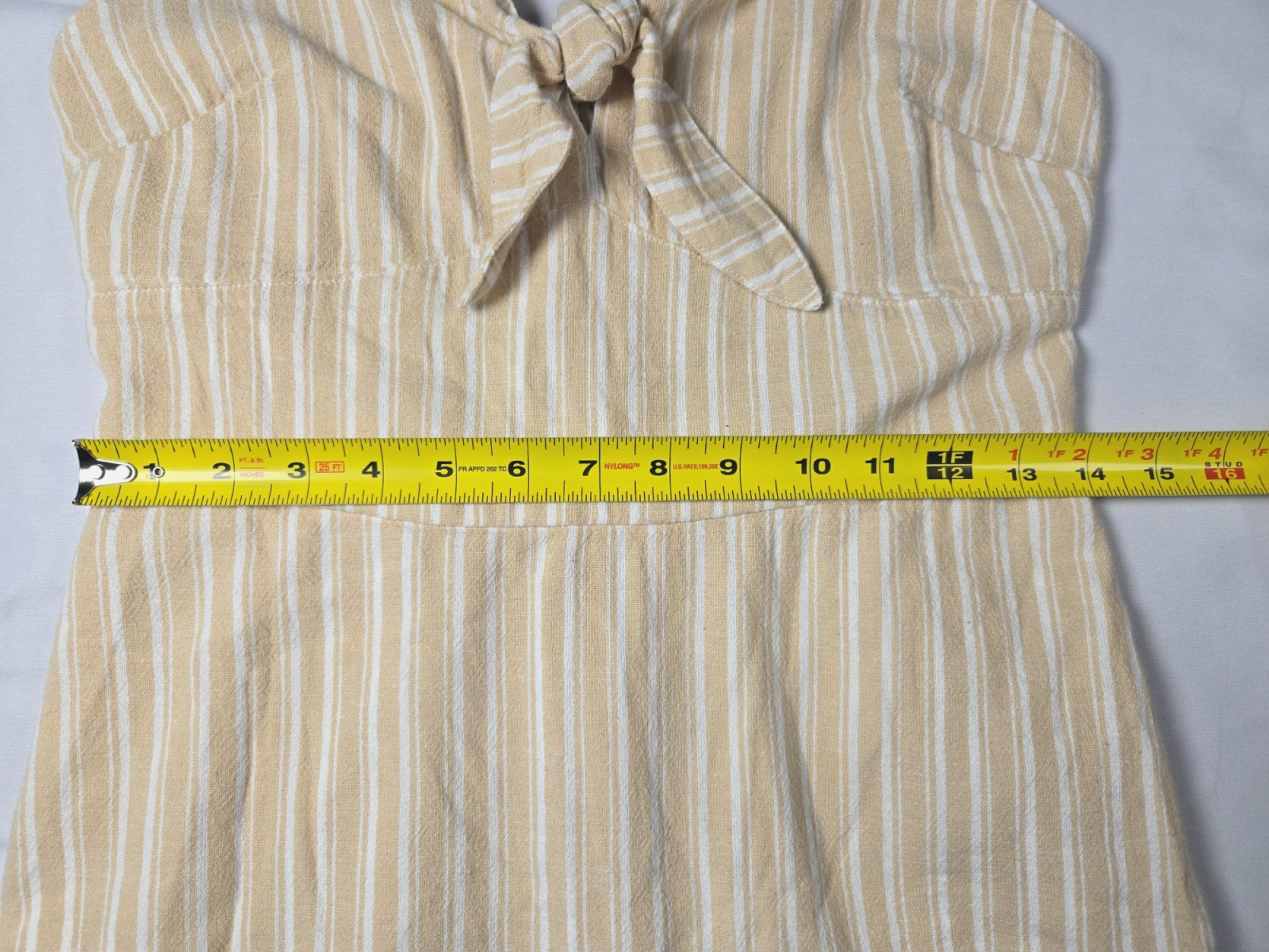 Striped Beige Cream Sundress Cotton Linen Sz M Babydoll Coastal Neutral Beachy