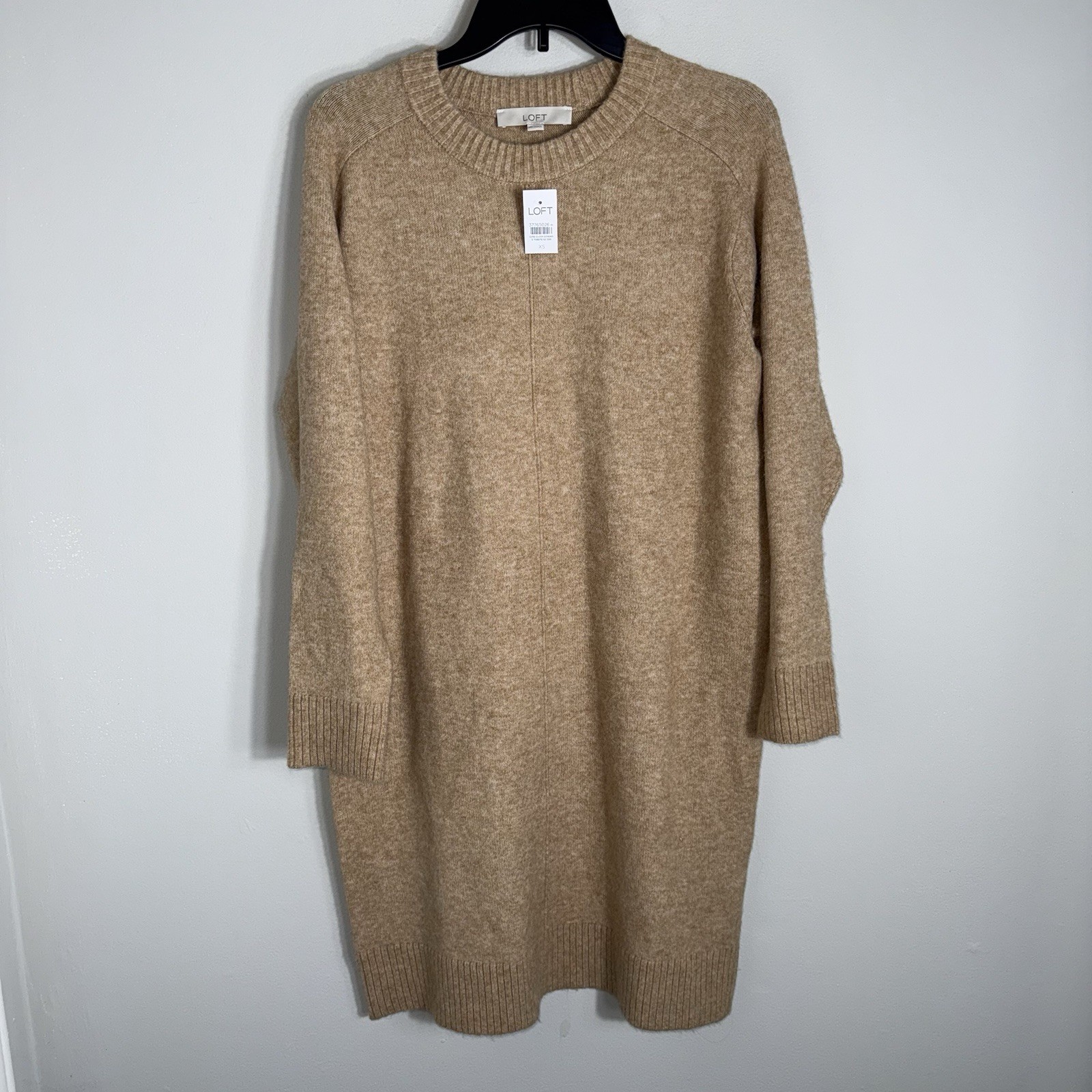 Ann Taylor Loft Sweater Dress-Shift-Camel Tan-Long Sleeves-Size XS-NWT
