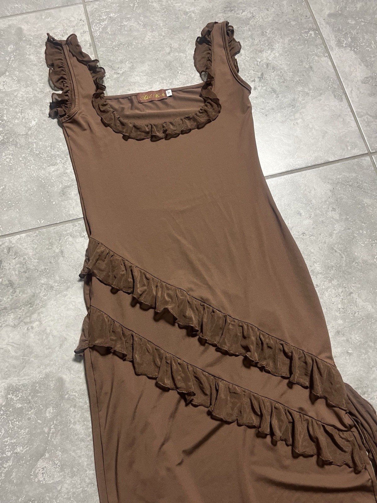 Adele Berto Ruffle Bodycon Maxi Sleeveless Jersey Stretch Dress Slit Fairy sz 2