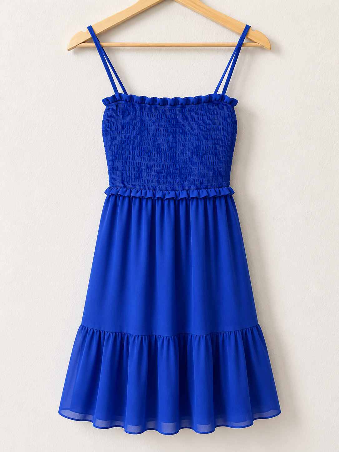 Wilfred Aritzia Smocked Mini Dress Blue Tiered Ruffle Spaghetti Strap Womens 2XS