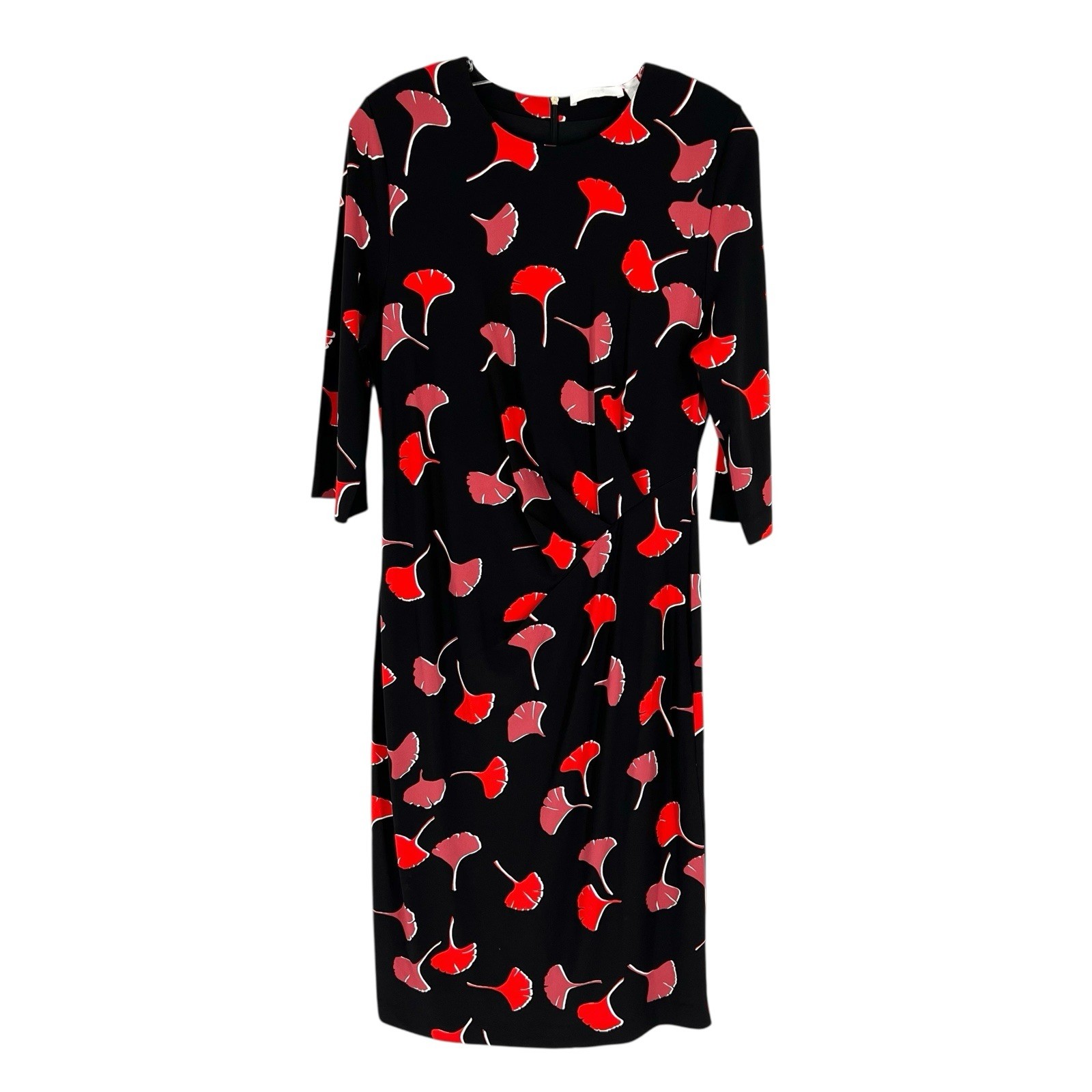 Hugo Boss Eseona Dress Womens Size Large Black Ginkgo Leaf Print Classic