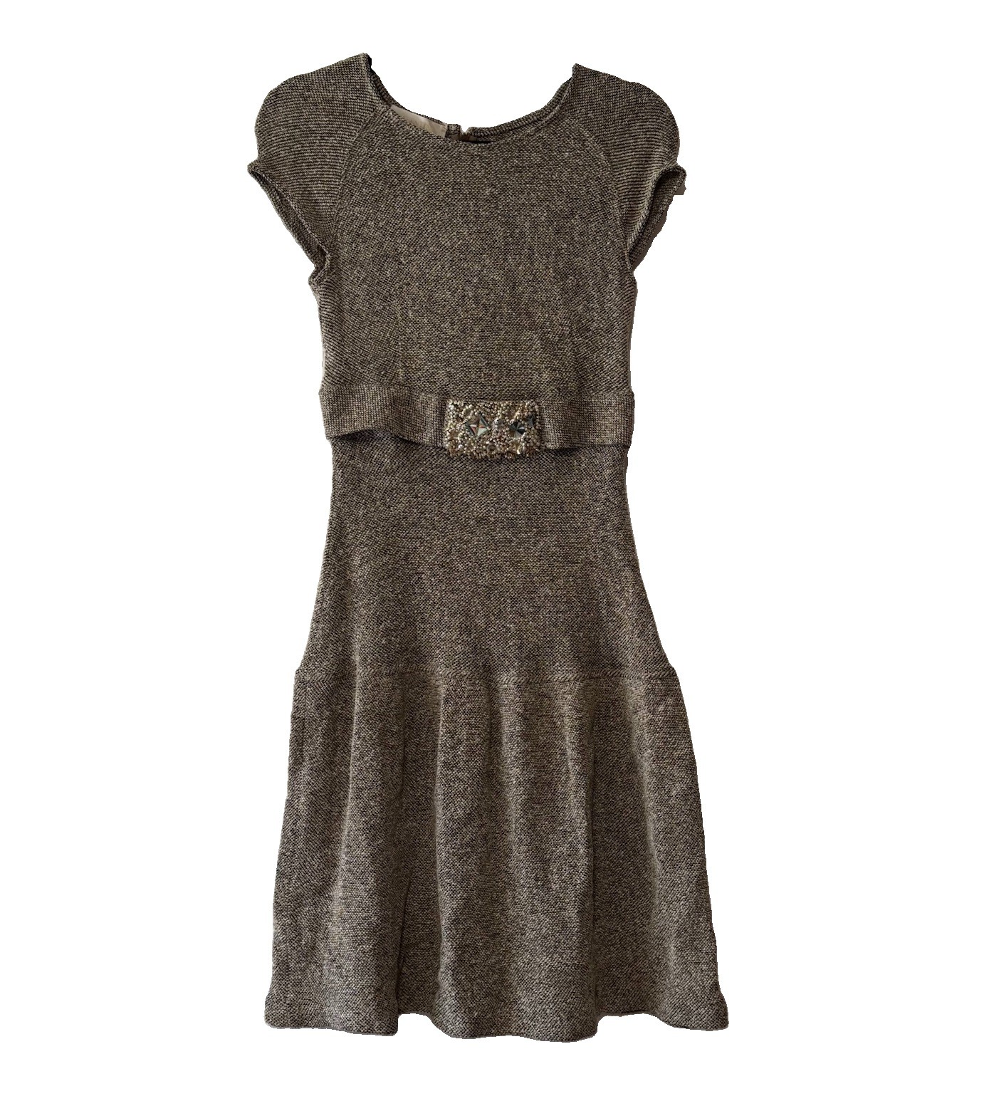 Valentino Sz XS Silk Wool Tweed Dress Crystal Jewel Buckle Fabric FLAW READ