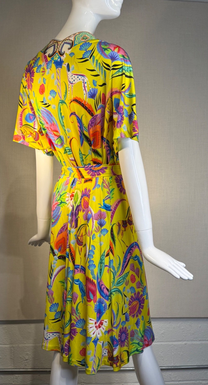 ETRO Milano SILK JERSEY Yellow Print Wrap Dress SIZE IT46 US10 , S/S 2018 NWOT