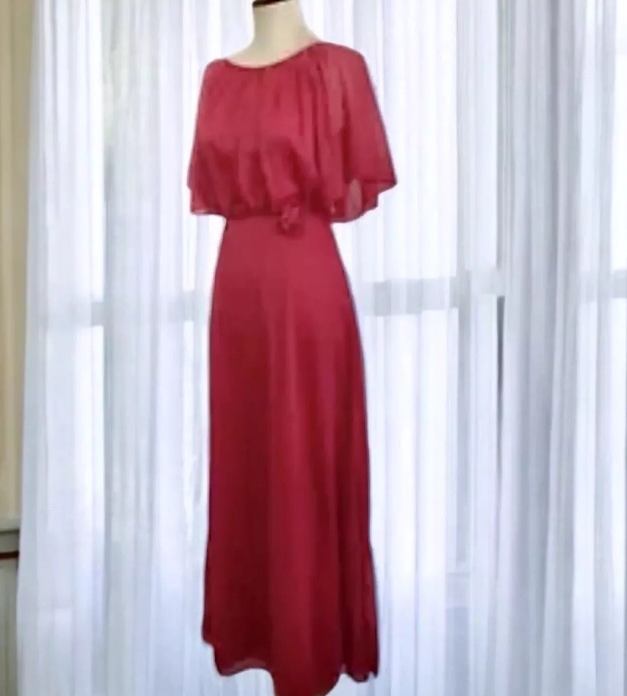 Vintage Lipstick Red Maxi Dress Sheer Chiffon Party Prom Size 5 Union Made