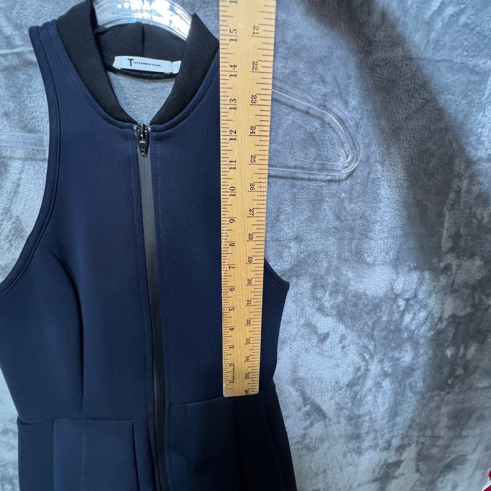 T by Alexander Wang Navy Scuba Front Zip Pleated Mini Dress Pockets sz XS Sporty