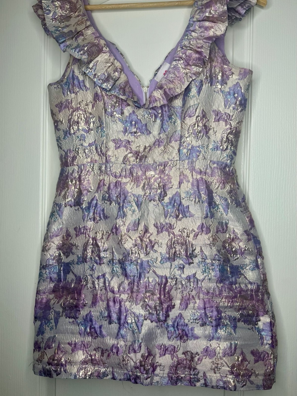 Buddy Love Winslet Ruffled Metallic Floral Mini Dress