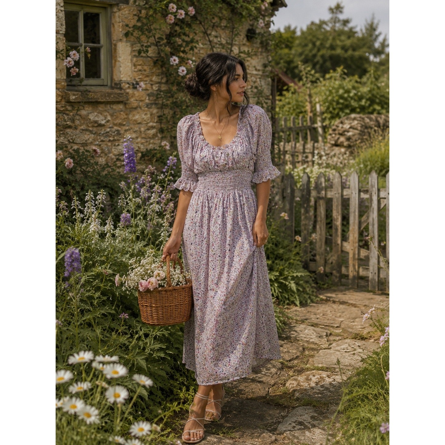 Tuckernuck Hyacinth House Purple Floral Smocked Ruffle Maxi Dress Size XS