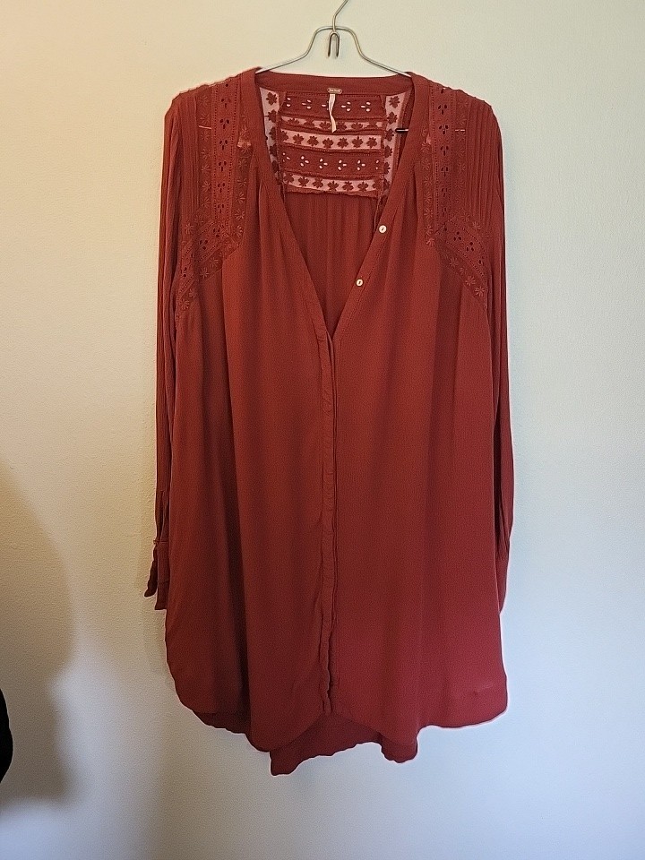 Free People Courtney’s Victorian Brick Red Dress Size Small Oversized Bohemian
