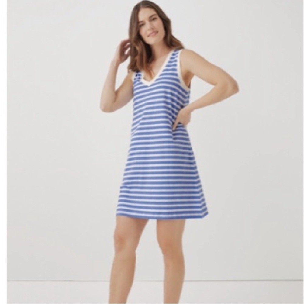 NWT Pact Softspun A-Line Tank Dress Blue and White Stripes Organic Cotton Medium