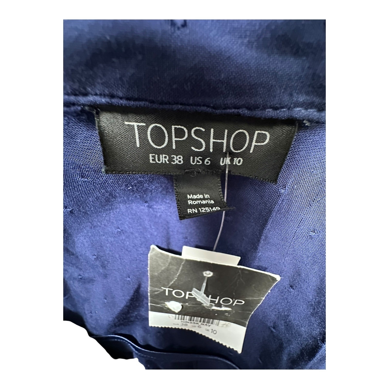 TOPSHOP Navy Blue Dotted Long Collared Button Front Maxi Dress UK 10 EUR 38 US 6