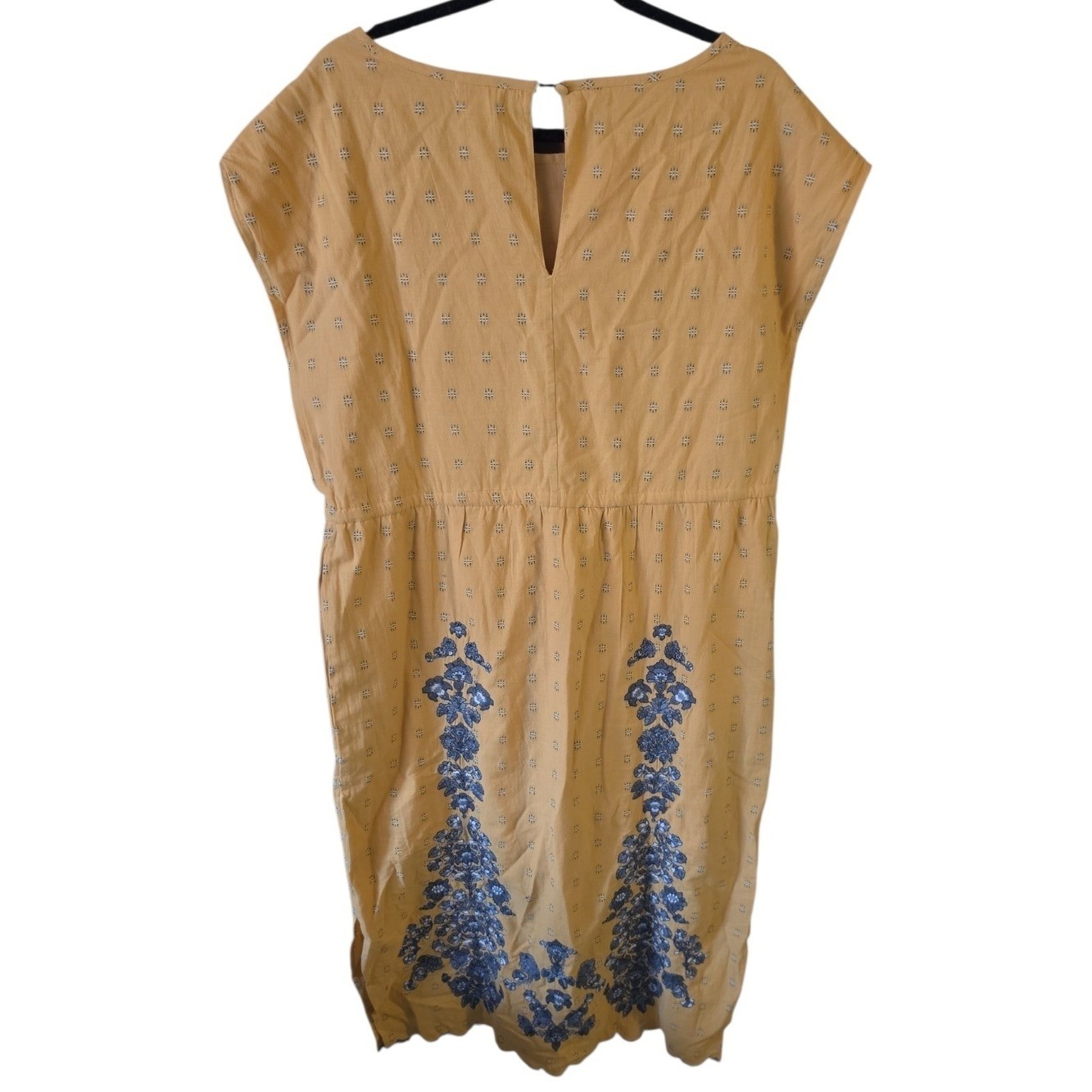 SUNDANCE | Mustard Grey Embroidered Sequin Lined Boho Scalloped Pocket Dress | L