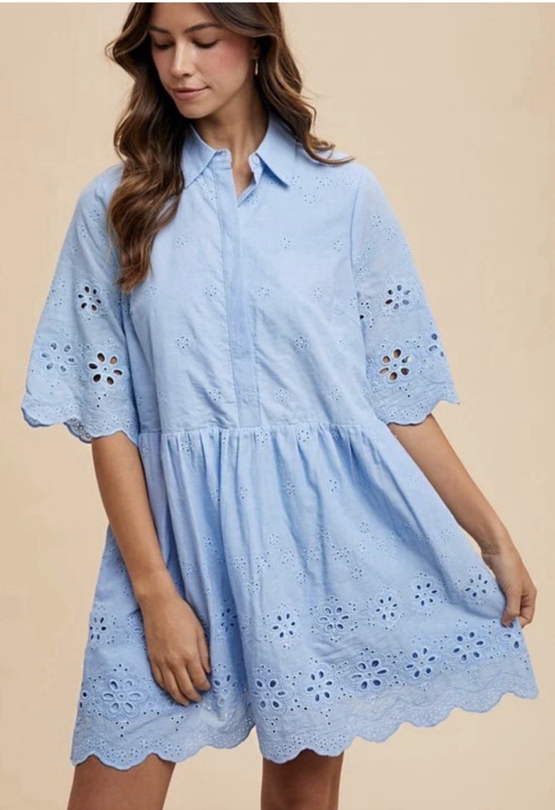 Anniewear Boutique Sky Blue Lined Baby Doll Eyelet Dress Size XL NWT