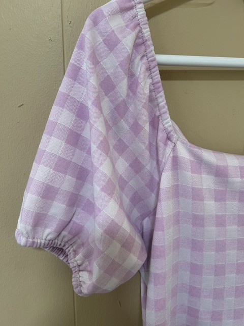 GILLI Women’s L Pink Lilac Gingham Puff Sleeve Open Back Mini Dress Cottagecore