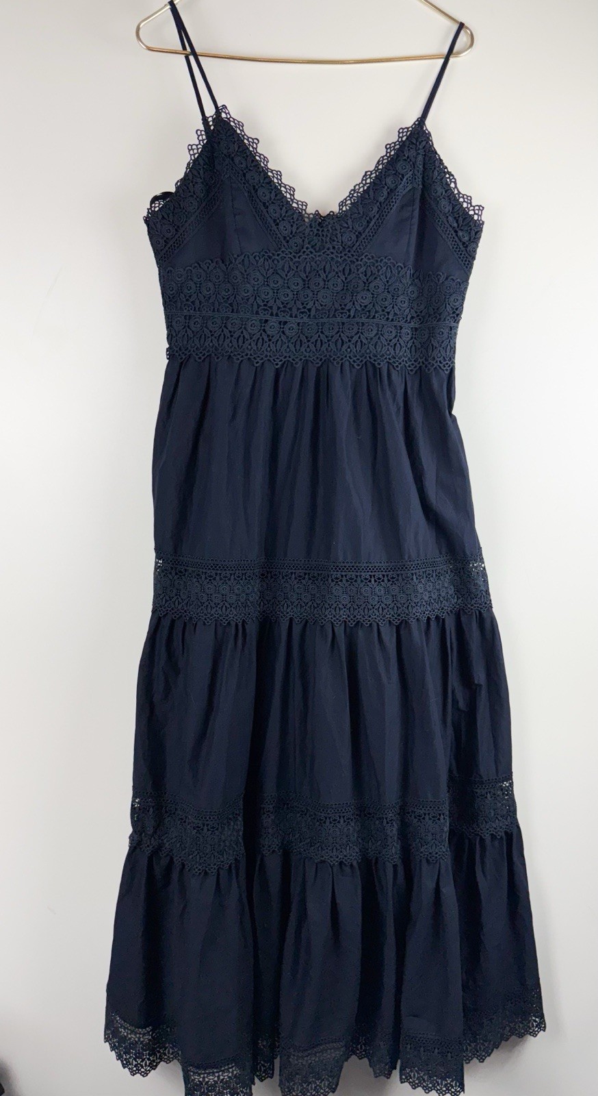 Antonio Melani Sz 10 navy blue sleeveless A-line maxi dress Crotchet