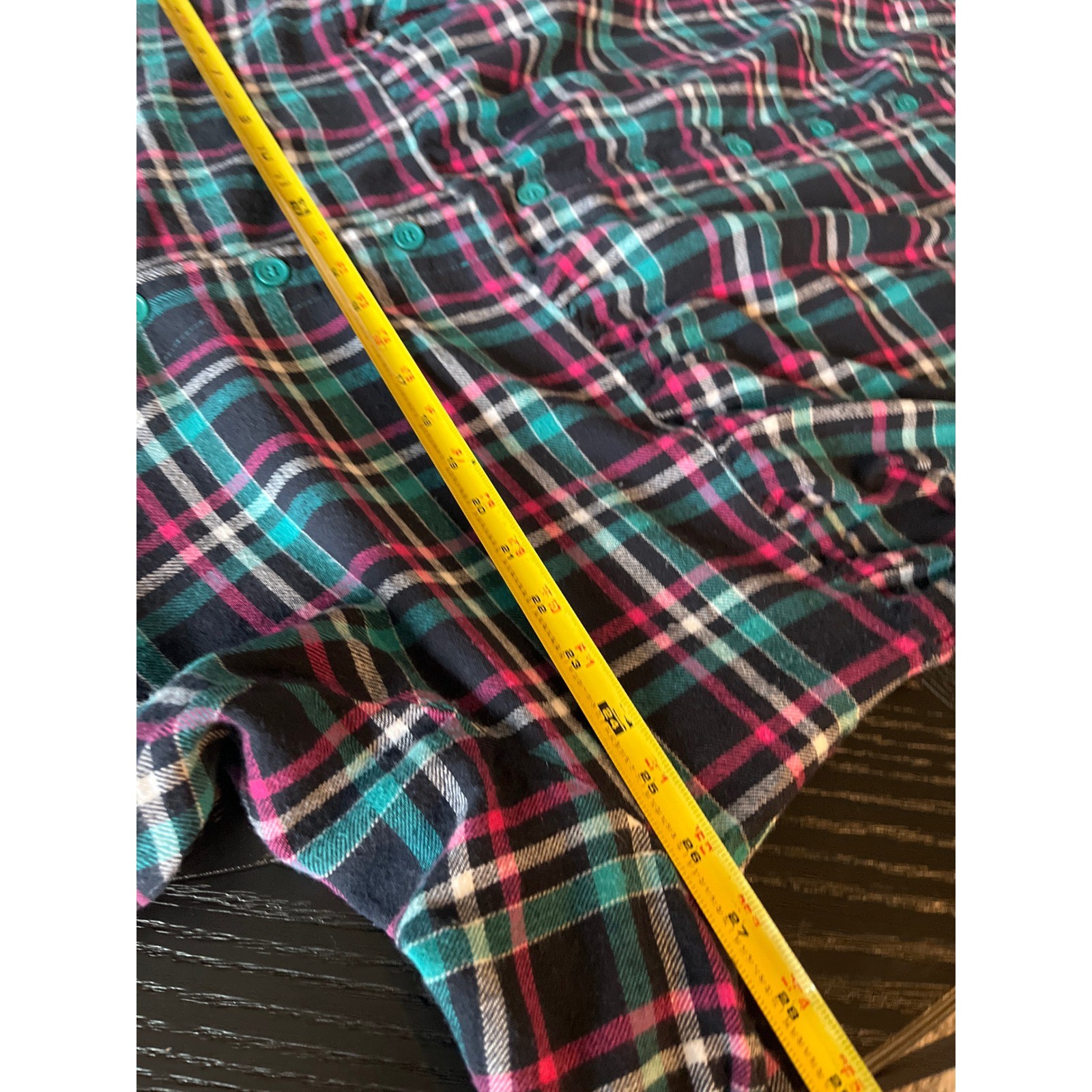 CW Classics Plaid Flannel Button Front Dress Womens 2X Teal Pink Cotton Midi
