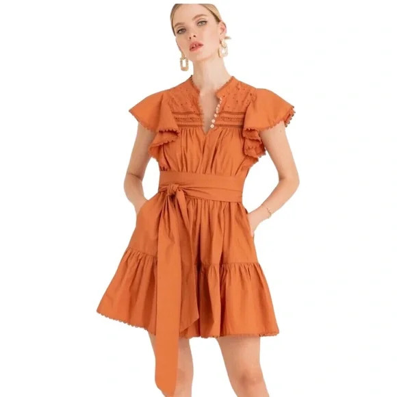 Secret Mission $368 Women’s Bartolina Mini Dress Embroidered Tiered Ruffle Small