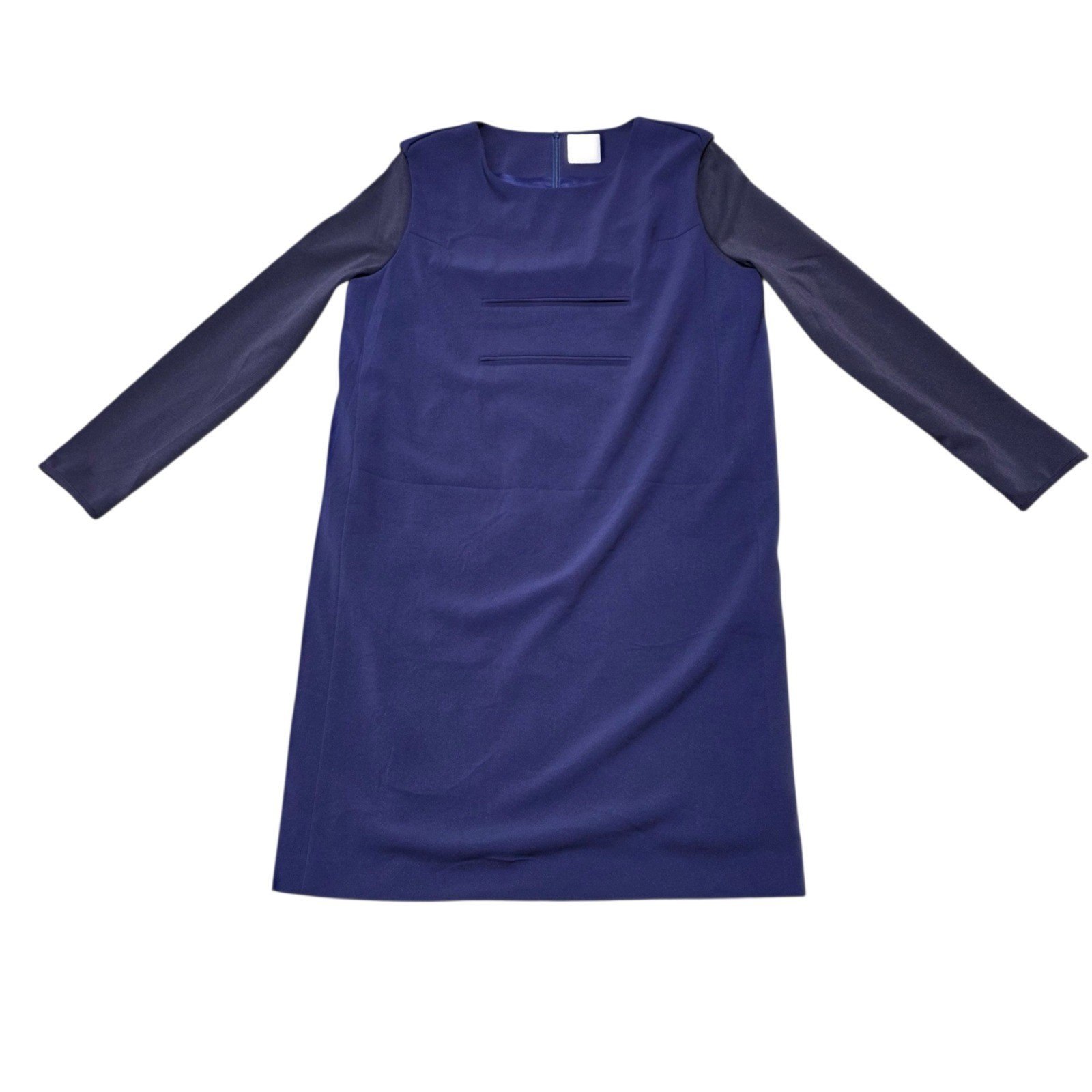 KUHO Navy Blue Long Sleeve Midi Dress Panel Detail Knee Length Women’s M