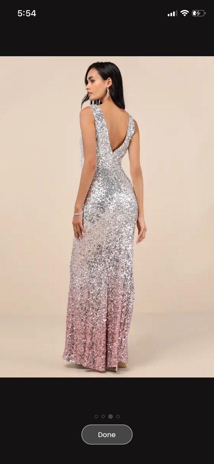 Women’s XS Silver Pink Ombre Sequin Maxi Dress Sleeveless V-Neck Backless
