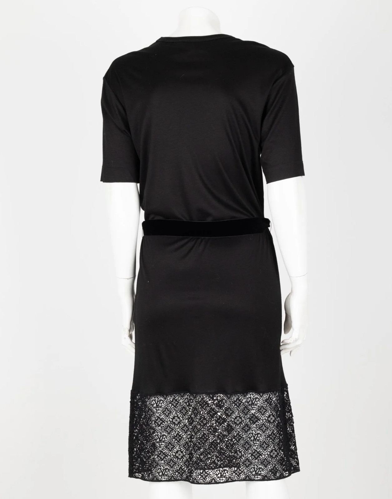 Louis Vuitton Monogram Lace Stretch Belted Shirt Dress Tunic Black Viscose S 36