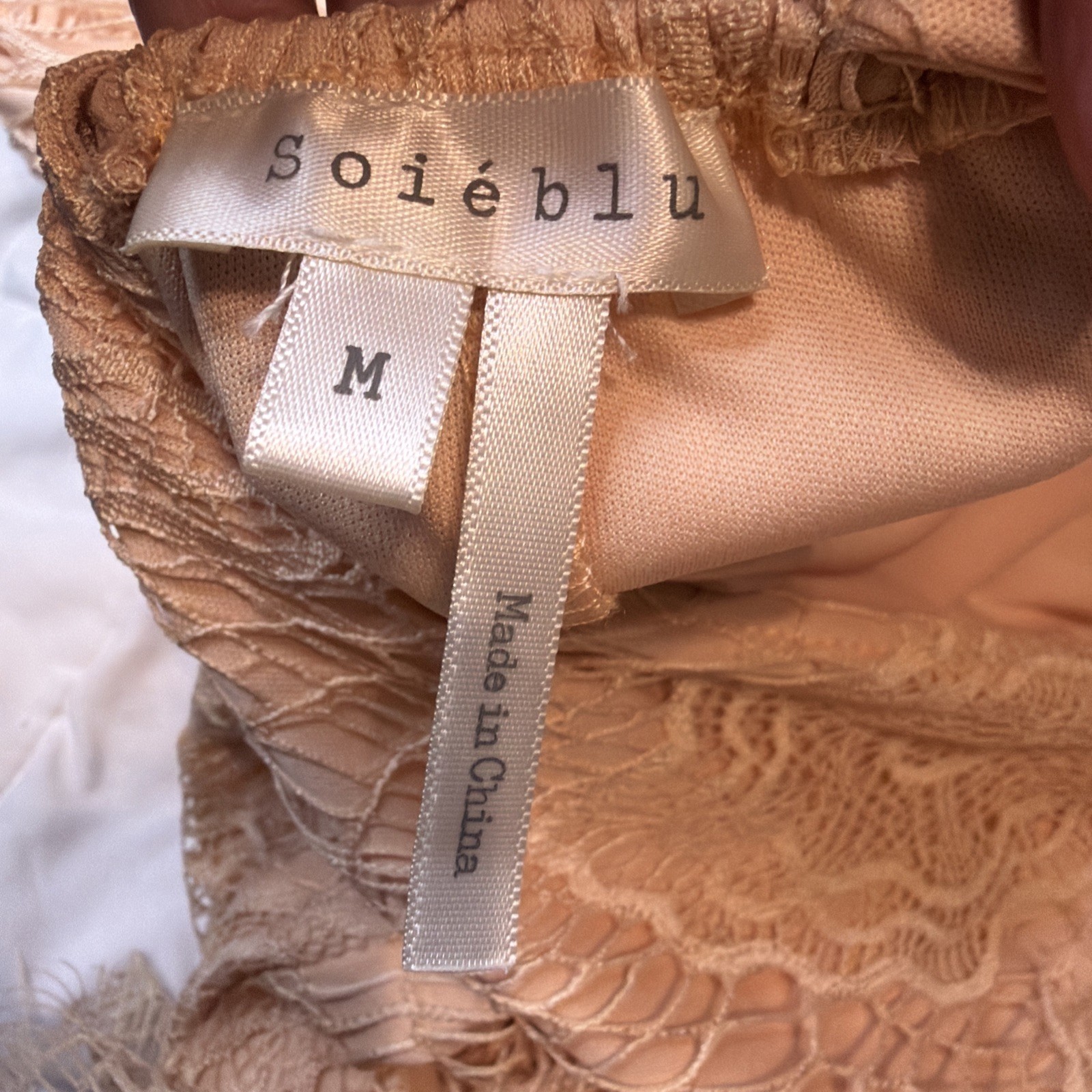 Soieblu Lace Overlay Lined Medium Romantic Boho Dress Beige Nude