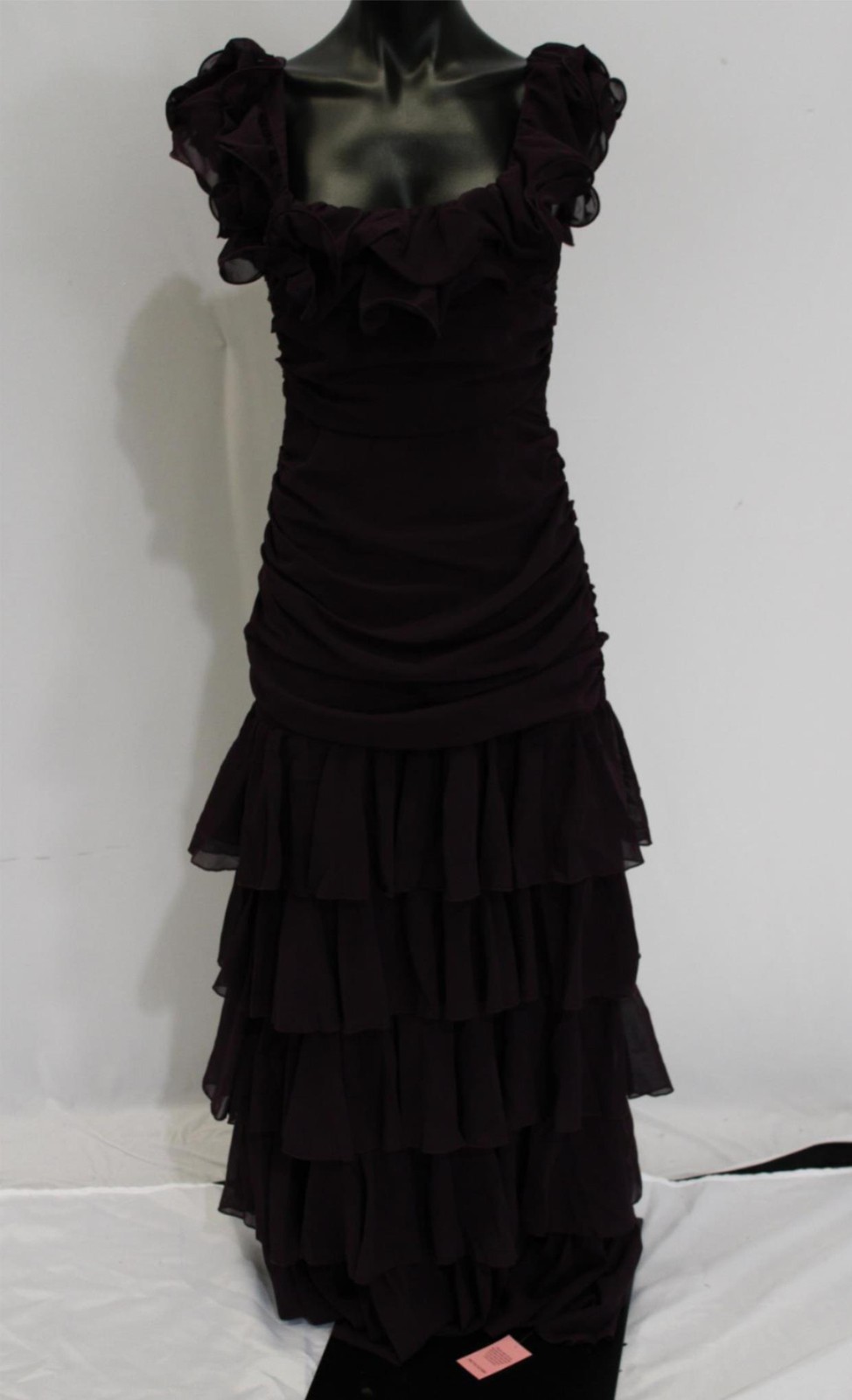 Pretty Little Thing Women’s Chiffon Ruched Ruffle Maxi Dress BE5 Wine UK:6 US:2