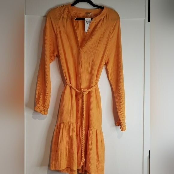 Magaschoni 100% Organic Cotton Gauze Button Front L/S Dress Sz S NWT
