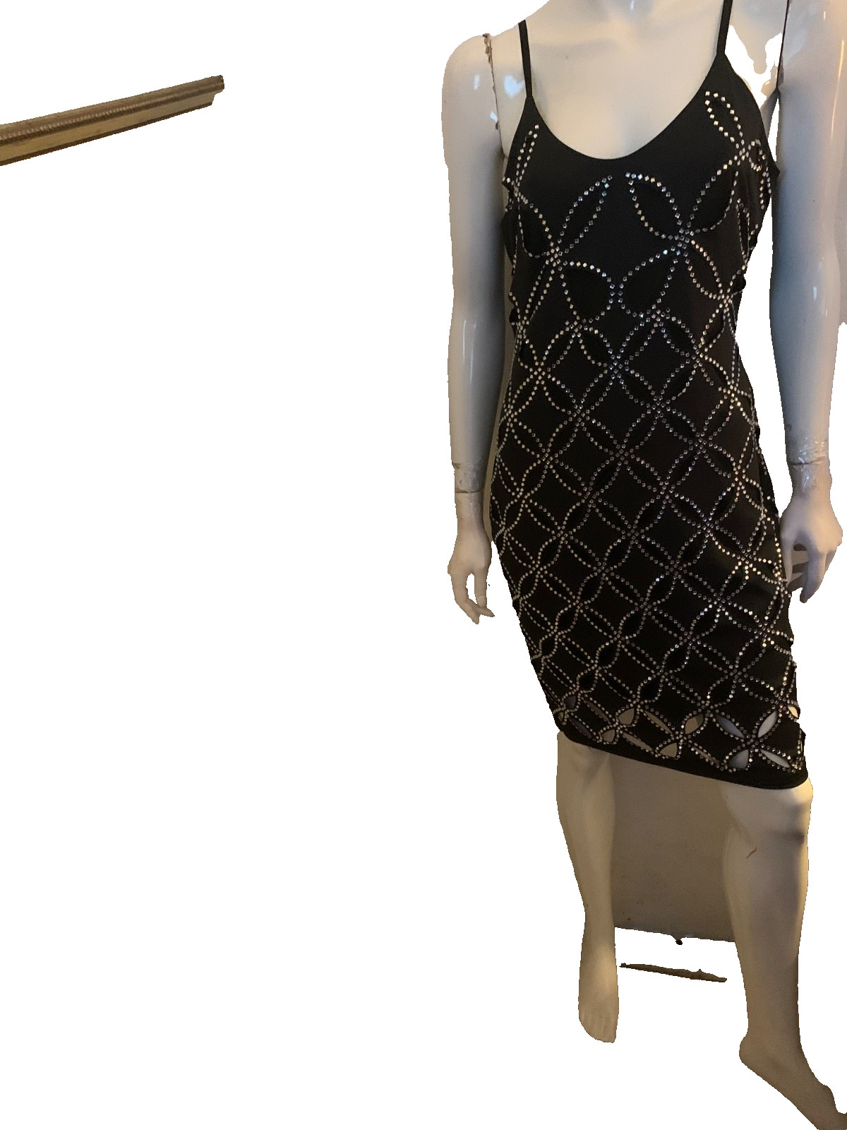 Banjul dress mini all seasons black color fabrics square fauxdiamonds size L NEW
