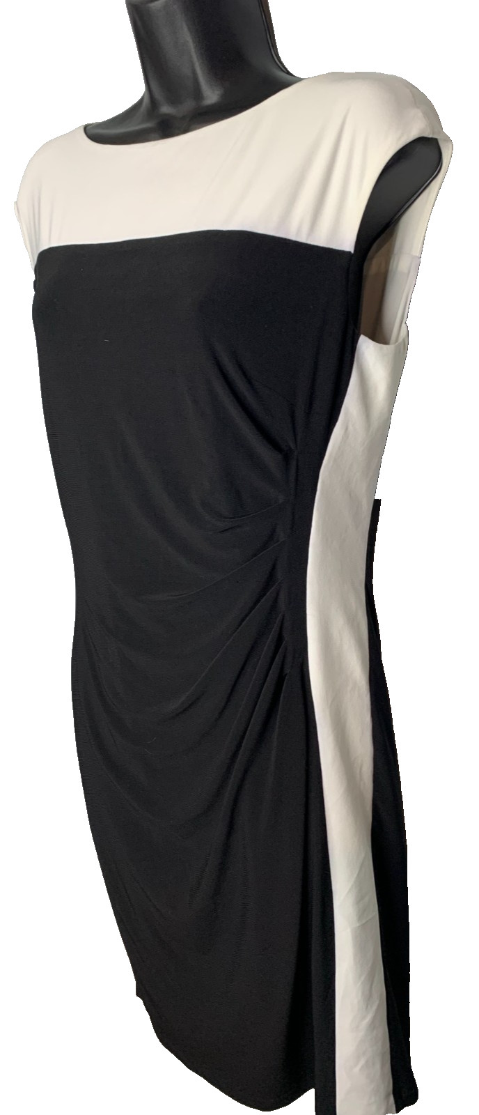 Ralph Lauren Colorblock Sheath B & W Dress Women’s 10 Side Rouching