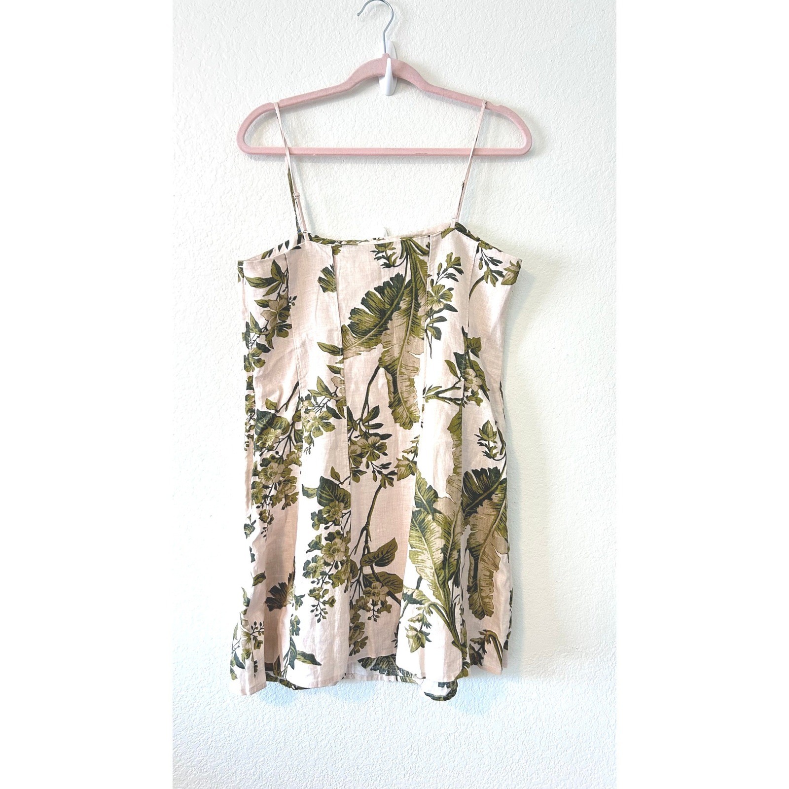 & Other Stories Linen Tropical Palm Print Mini Dress Los Angeles Atelier US 10
