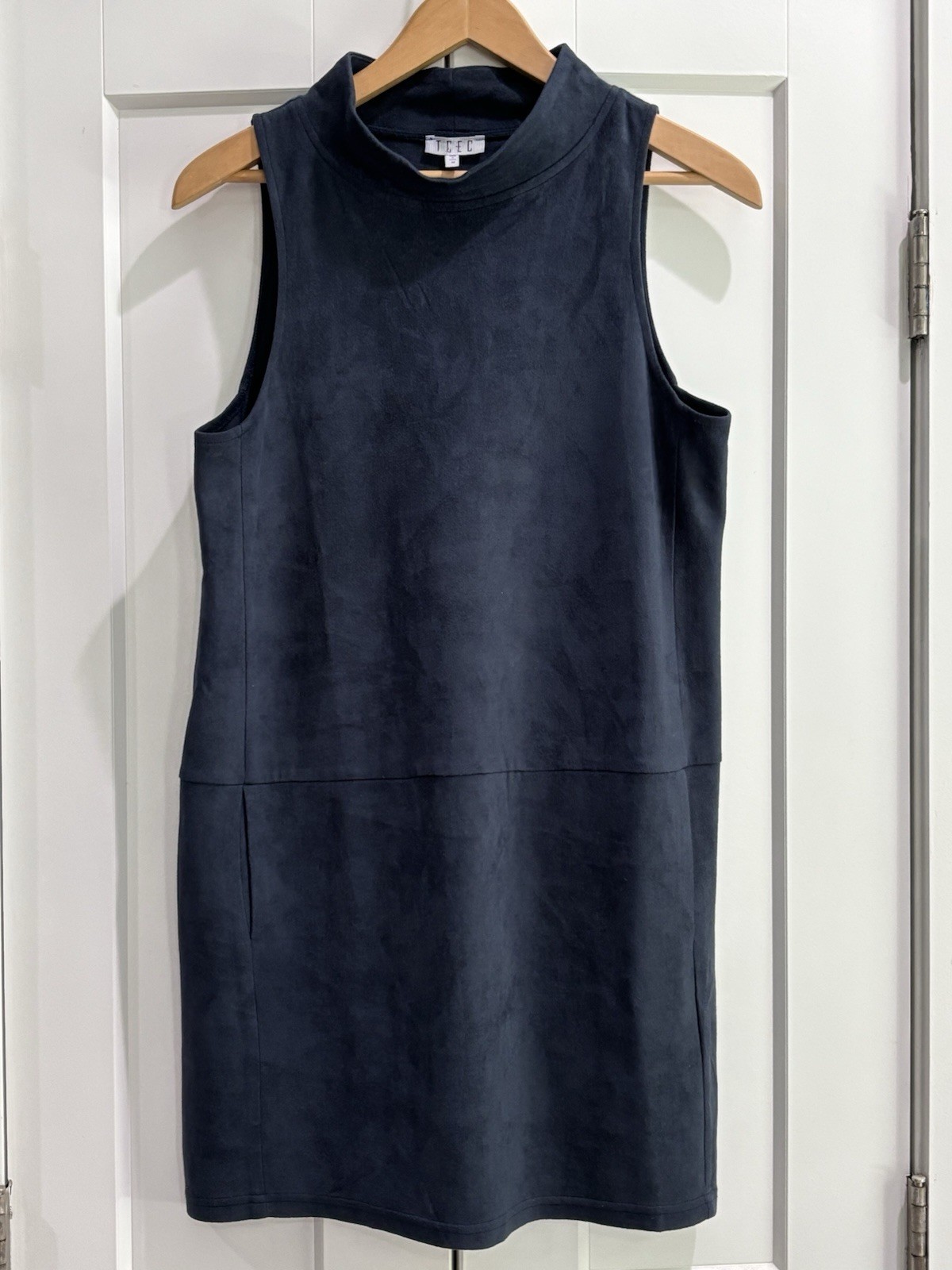 TCEC Navy Blue Faux Suede Mock Neck Sleeveless Dress, Size M